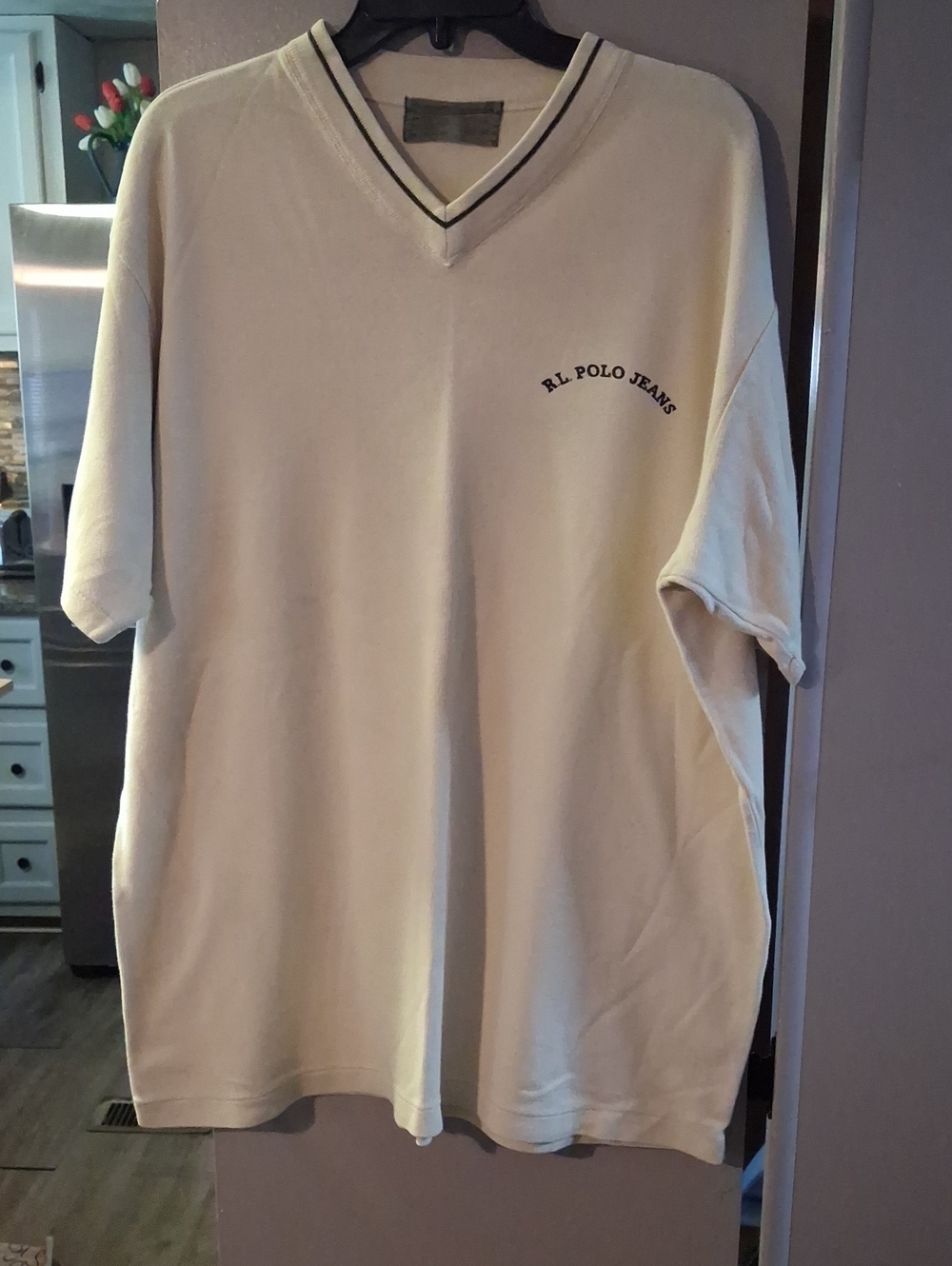 Ralph Lauren RL Polo Jeans V-Neck Polo Shirt in Cream